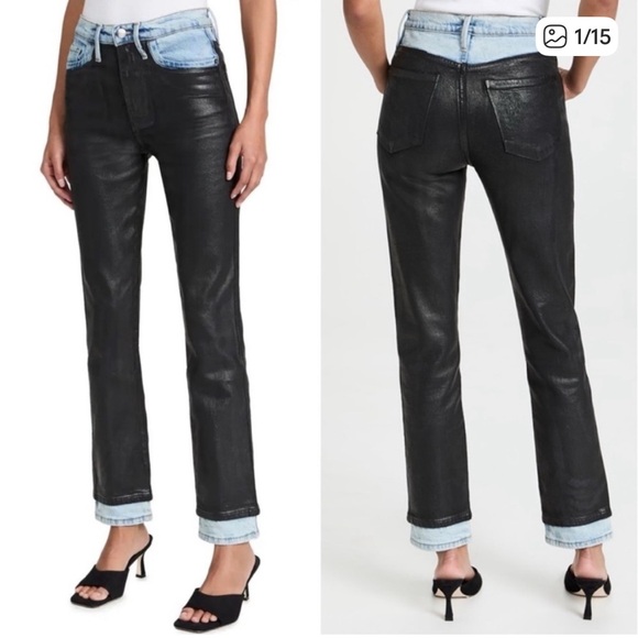 Frame Denim Denim - NWT Frame Le Sylvie High Rise Straight Fit Jeans Coated Ankle Black Ice Sz 24